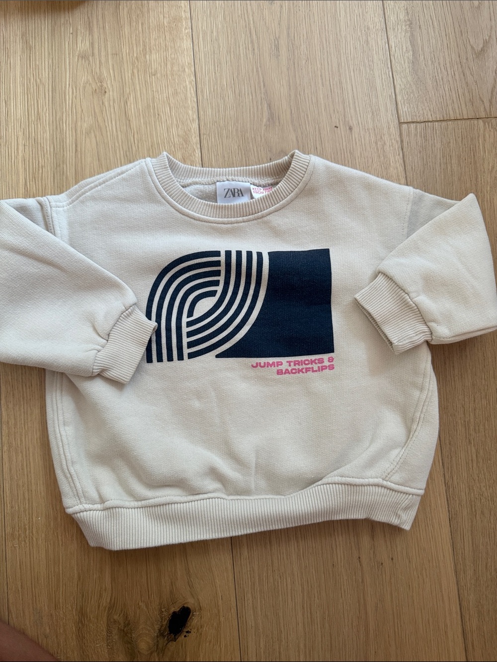 Zara Cream Graphic Kids Sweatshirt - Navy & Pink Print